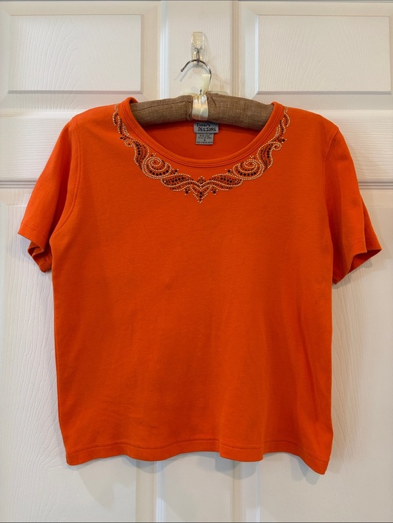 Isaac’s Designs Tops - Embellished Orange Women's Short Sleeve Top